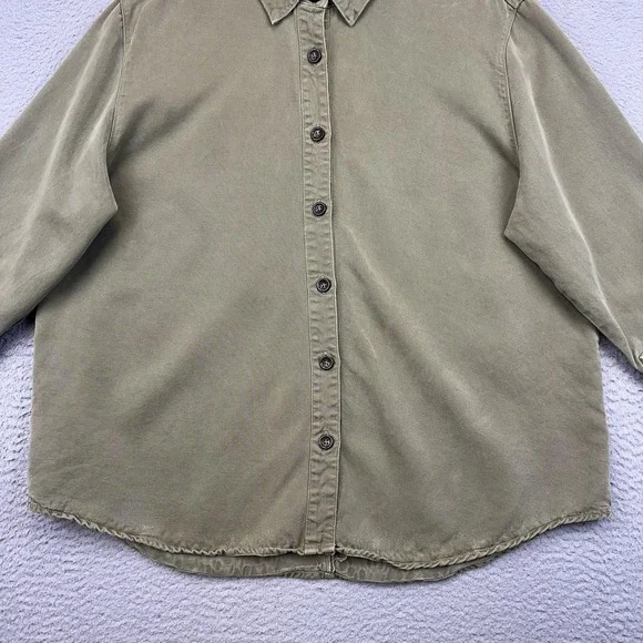 Pulp Shirt Womens XL Olive‎ Green Lyocell Tencel Button Front Boxy 3/4 Sleeve - Picture 3 of 14